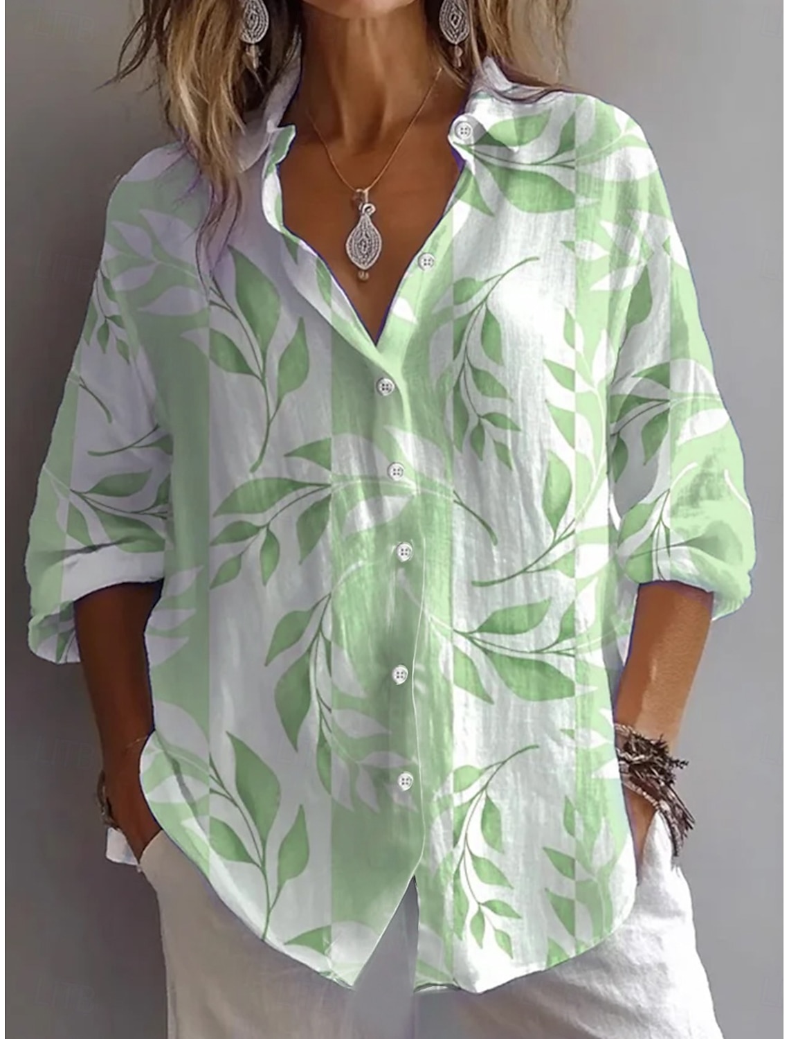 Women's Shirt Linen Like Breathable Lightweight Button Down Tunic Shirt Collar Long Sleeve Floral Graphic Daily Stylish Casual Regular Tops Daily Holiday s Print Yellow Blue Purple Green Spring