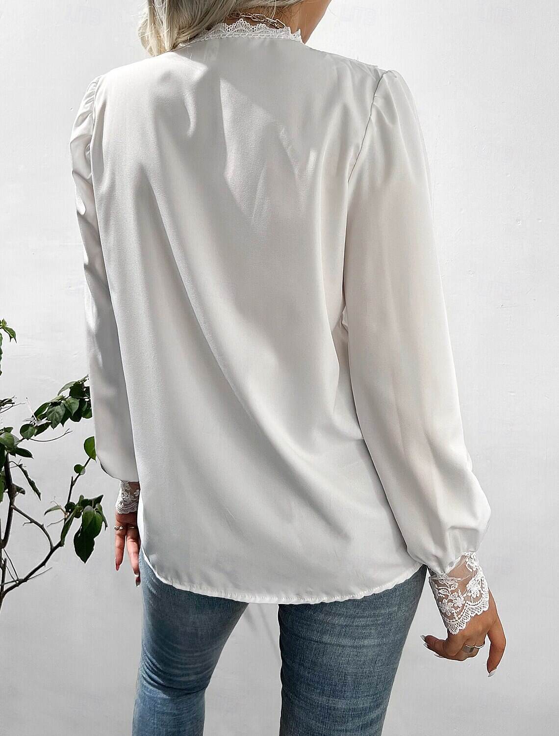 Women's Blouse Stylish Modern Lace Long Sleeve Regular Tops Crew Neck Work Daily Spring Fall