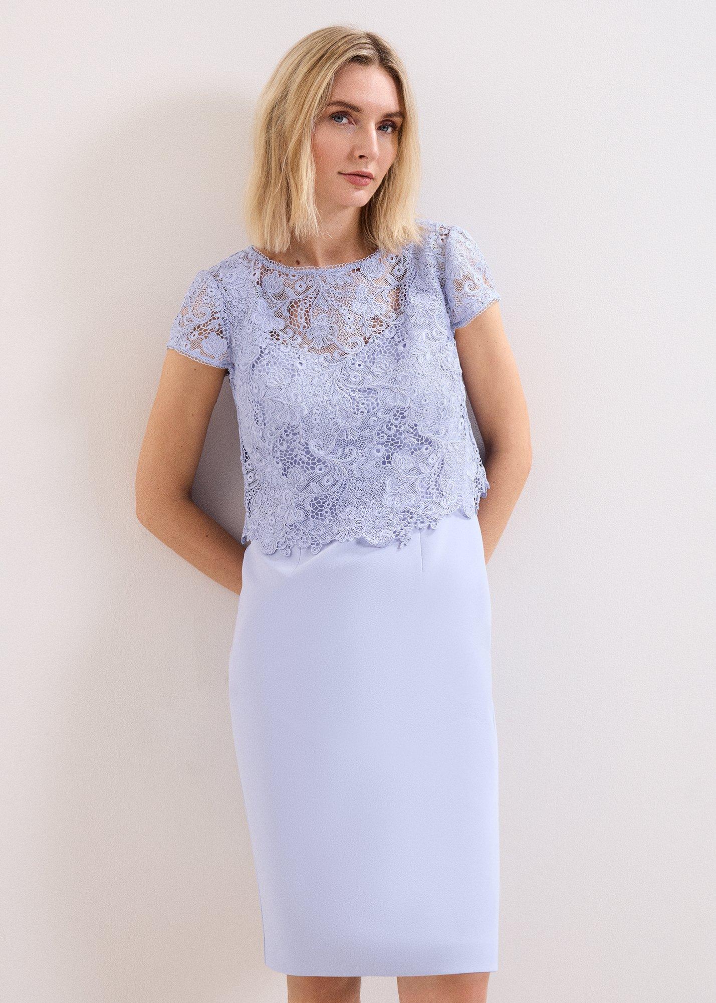 Petite Daisy Blue Lace Top Midi Dress
