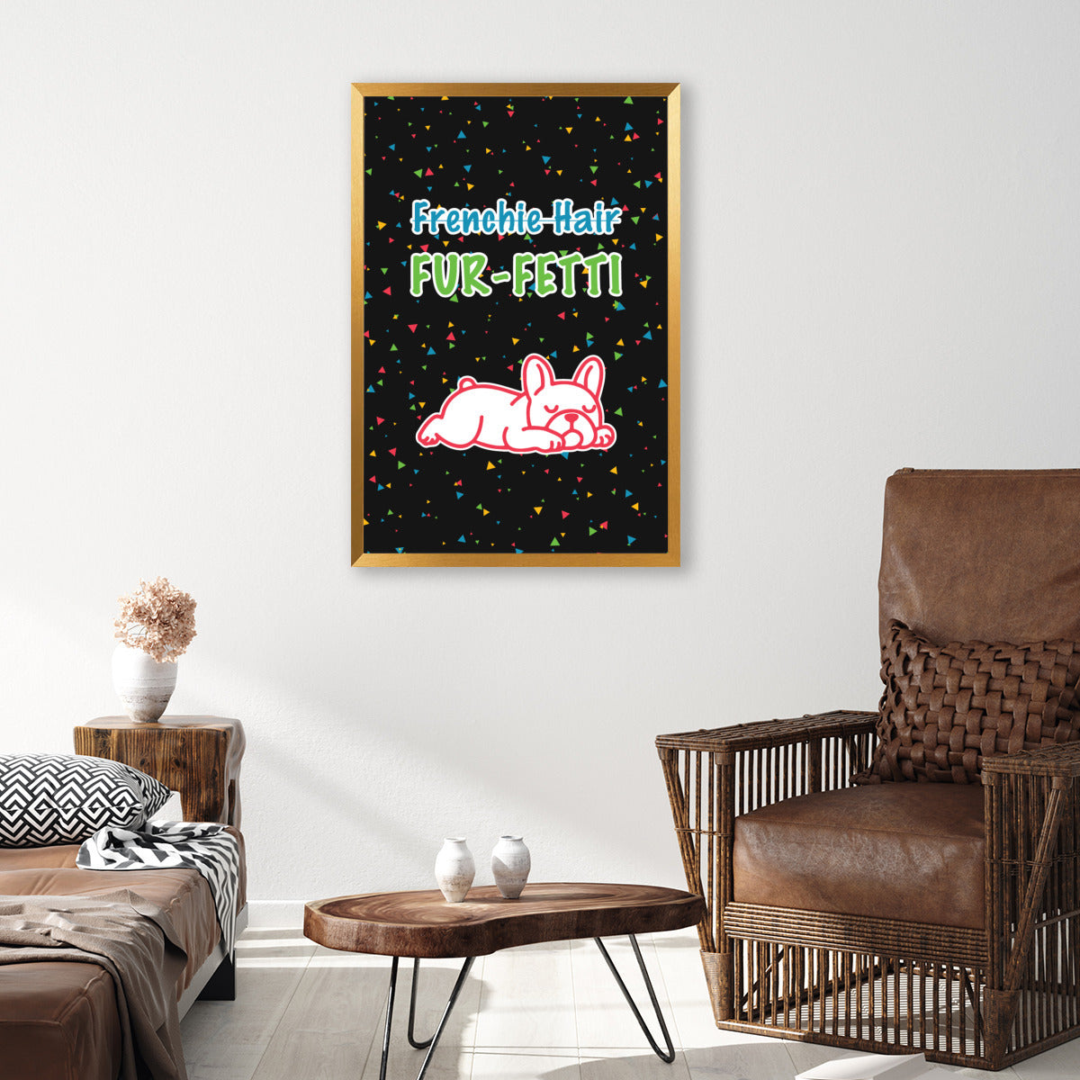 French Bulldog Fur Fetti Vertical Framed Poster • Wall Decoration Durable Dog Item