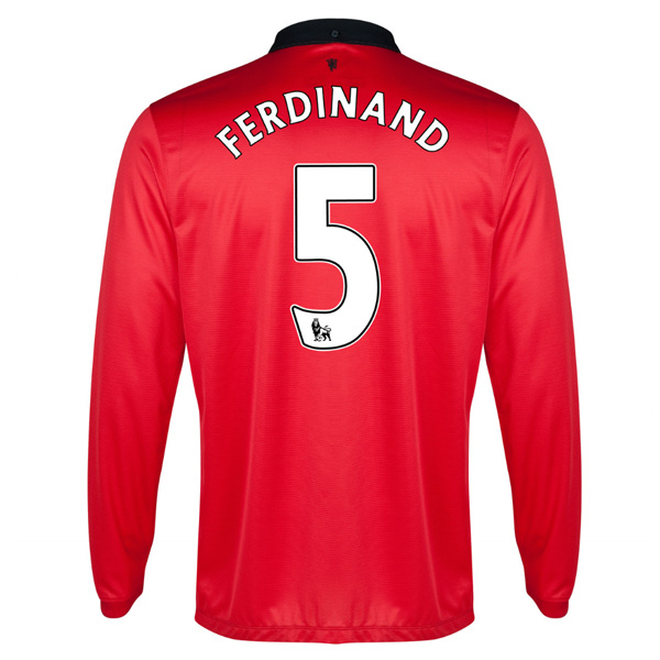 13-14 Manchester United 5 Ferdinand Home Long Sleeve Jersey Shirt -