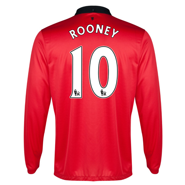 13-14 Manchester United 10 Rooney Home Long Sleeve Jersey Shirt -