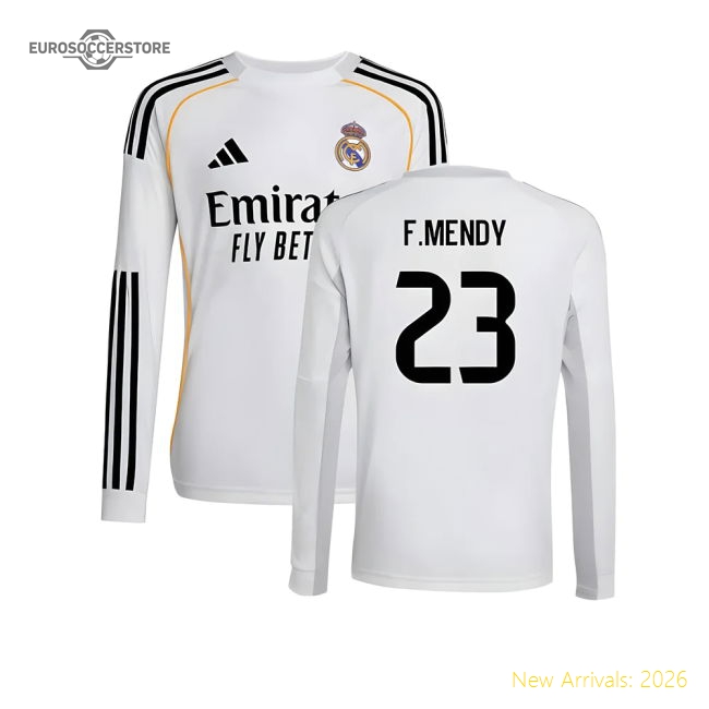Popular 2025-2026 Real Madrid Long Sleeve Home Shirt (Kids) (F.Mendy