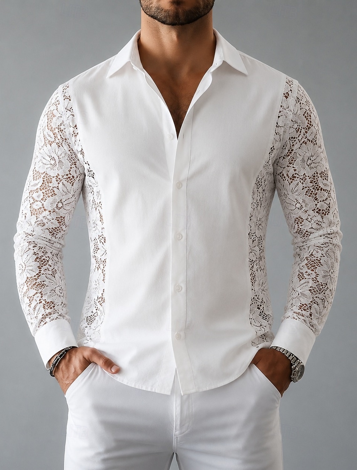 Men Shirt Casual Shirt Button Up Shirt Prom Shirt Jacquard Shirt White Long Sleeve Plain Shirt Collar Casual Daily Front Pocket Clothing Apparel Elegant Fashion Casual