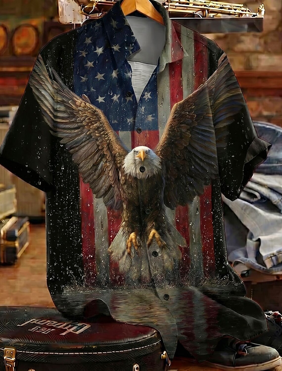 Men's 4th of July U.S. 250th Anniversary Eagle American Flag Shirt Summer Shirt Button Up Shirt Short Sleeve Patriotic Outdoor Holiday Summer Spring Turndown 3D Print Collared Shirts Blue White 1