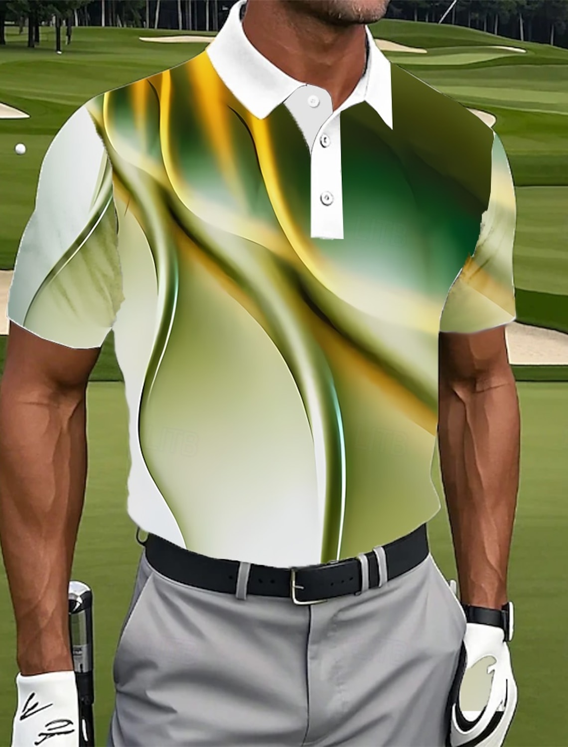 Men's Geometic Golf Polo Short Sleeve Shirts Lapel Casual Athleisure