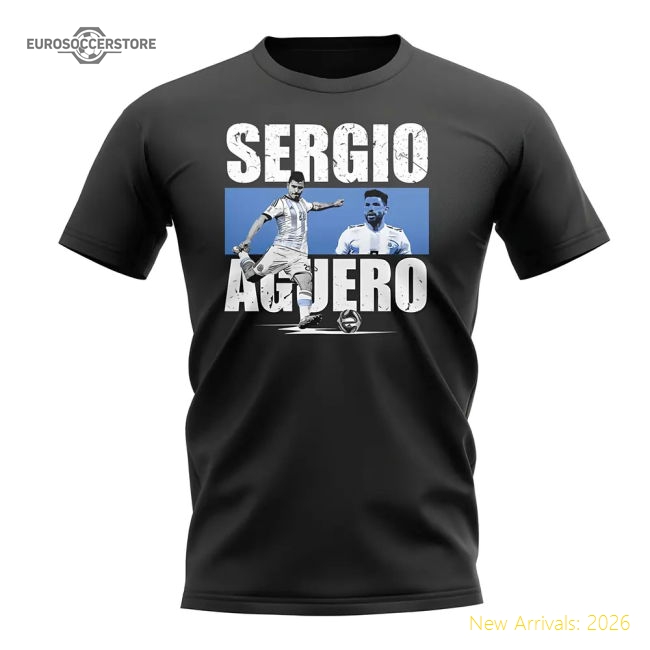 Sergio National Teams Aguero Player Collage T-Shirt (Black)
