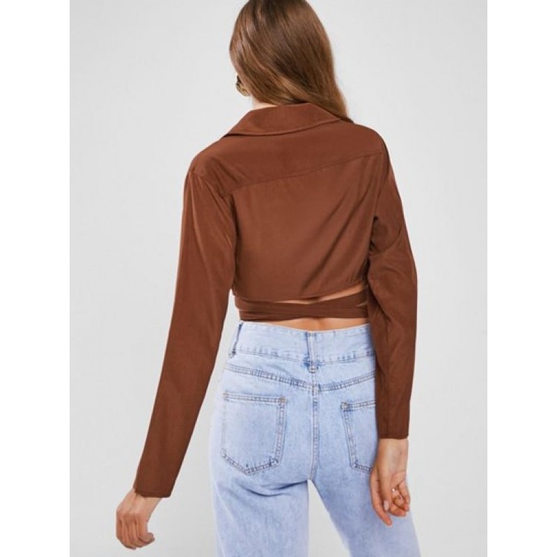 Button Up Midriff Flossing Crop Shirt RQ9431