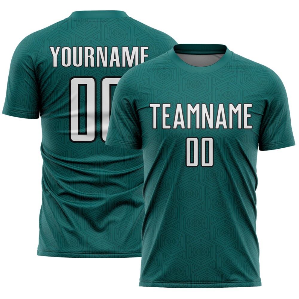 Sports Jersey Sublimation Shape White-Black Custom Soccer Uniform Teal Geometric
