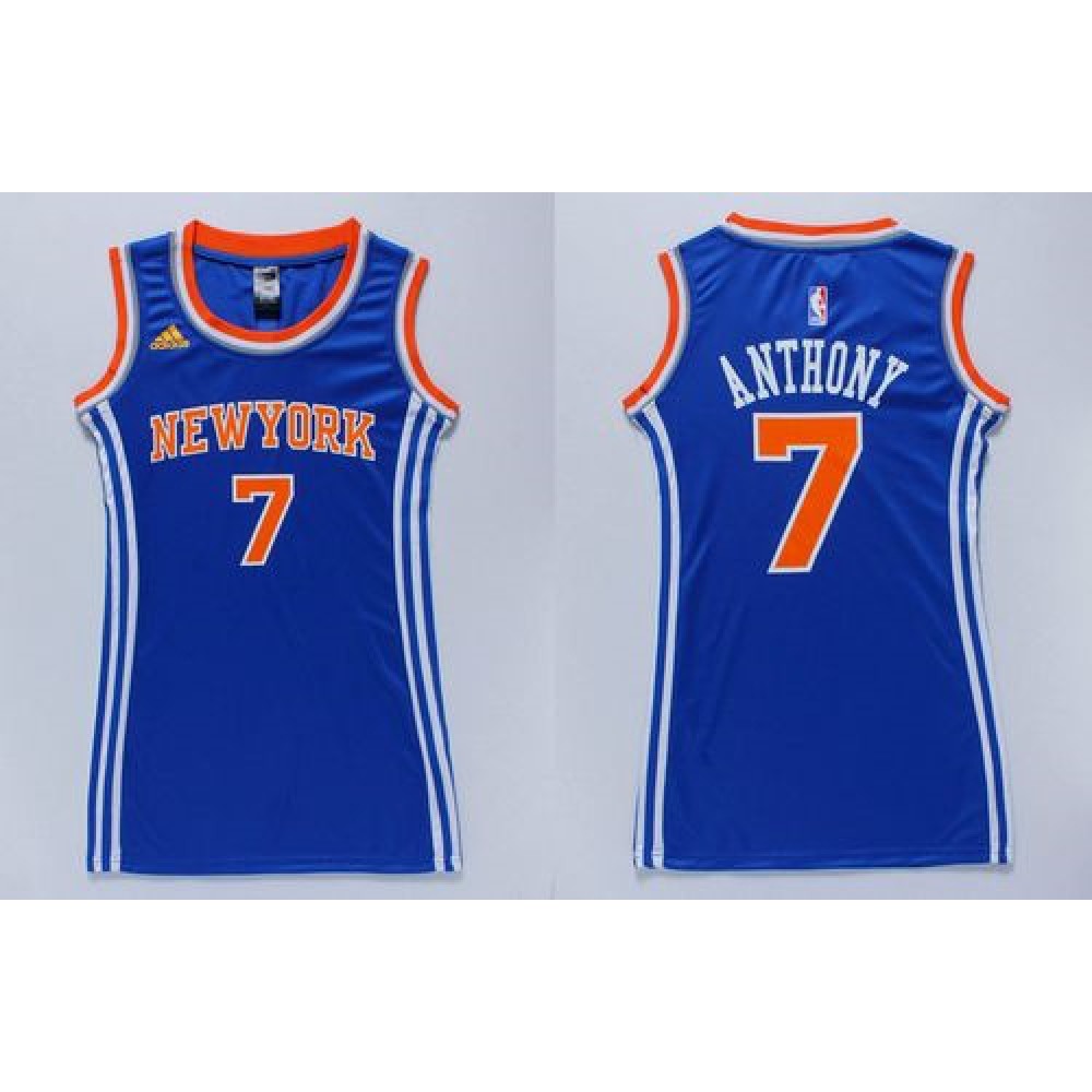 Fan Favorite Contemporary Men's Knicks #7 Carmelo Blue Basketball Jersey