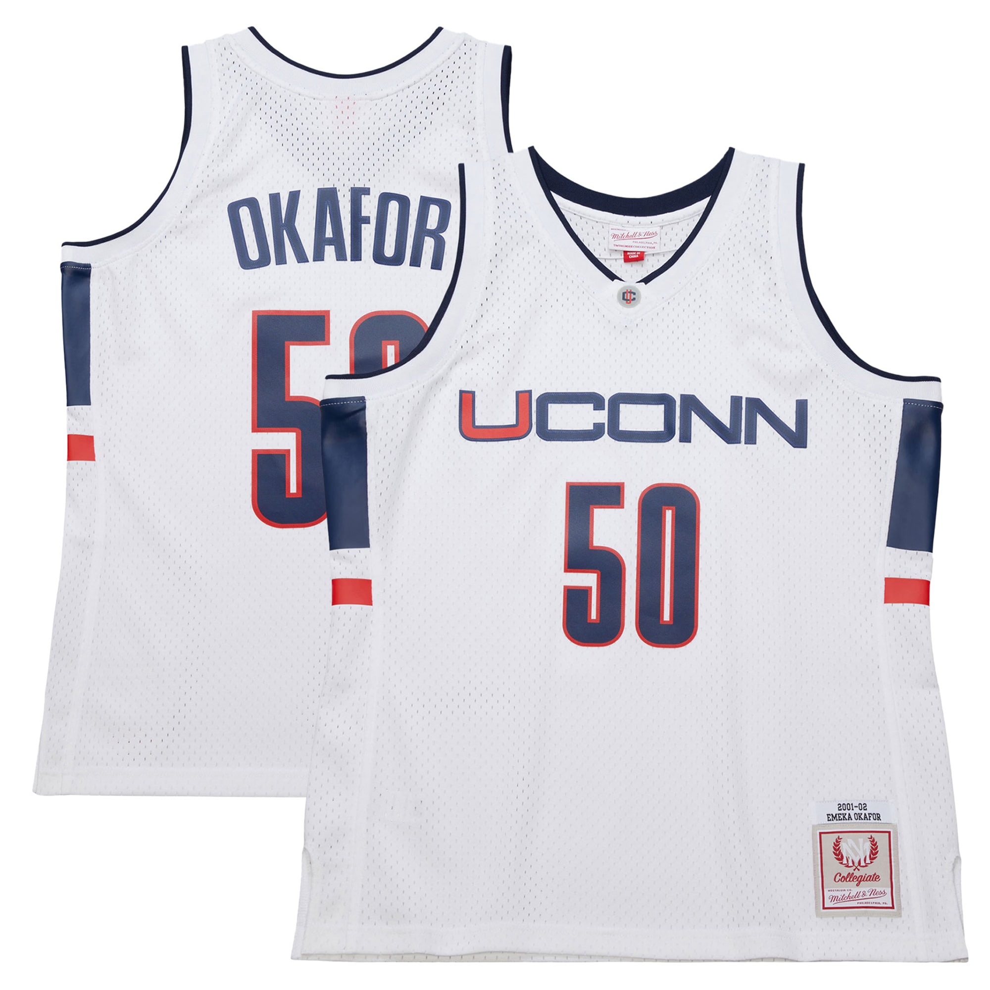 [NJP] Women's Emeka Okafor UConn Huskies 2001/02 Swingman Replica Jersey - White