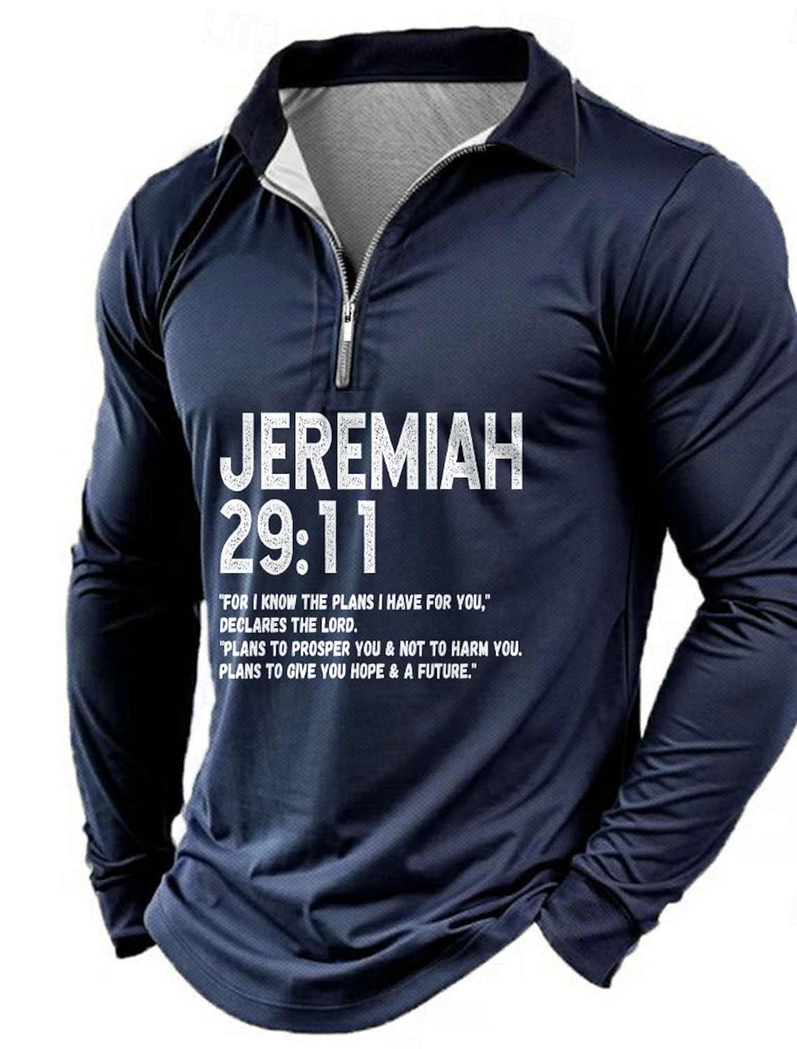 Men's Quarter-Zip Long Sleeve Graphic Top, Jeremiah 29:11 Inspirational