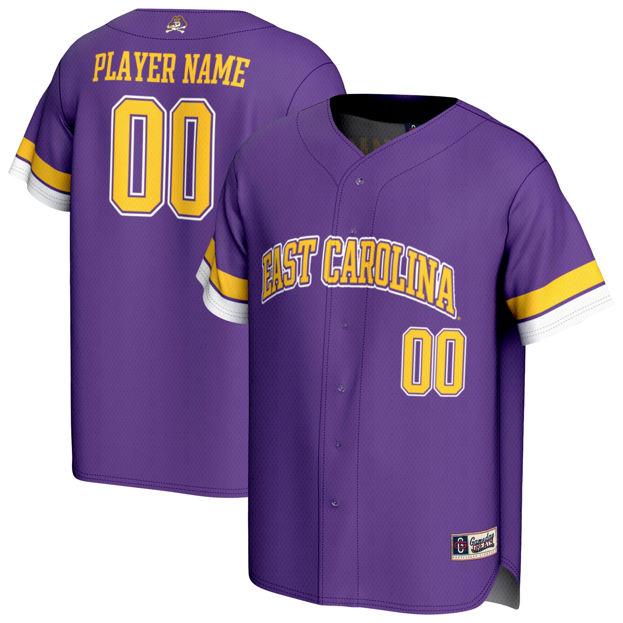 [NJP] ECU Pirates GameDay Greats Youth NIL Pick-A-Player Lightweight Baseball Jersey - Purple