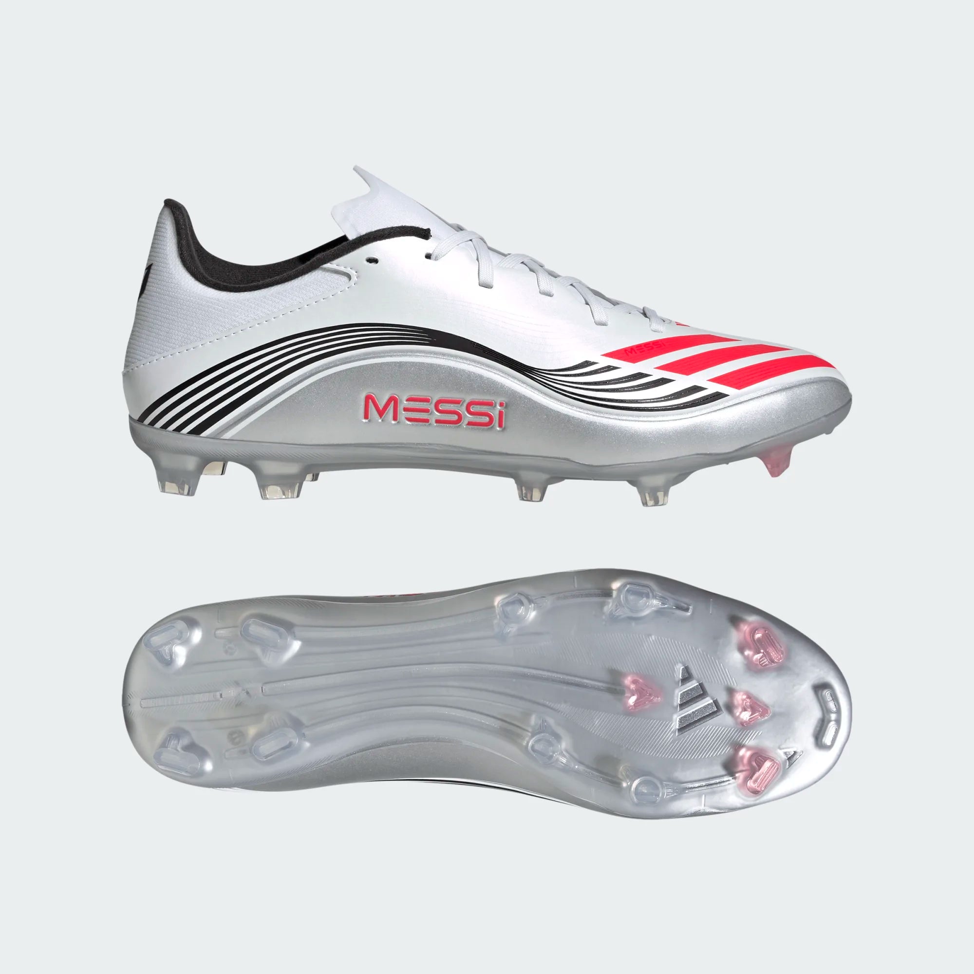 adidas F50 Messi League FG/MG Football Boots 2024 White Lucid Red Silver Metallic