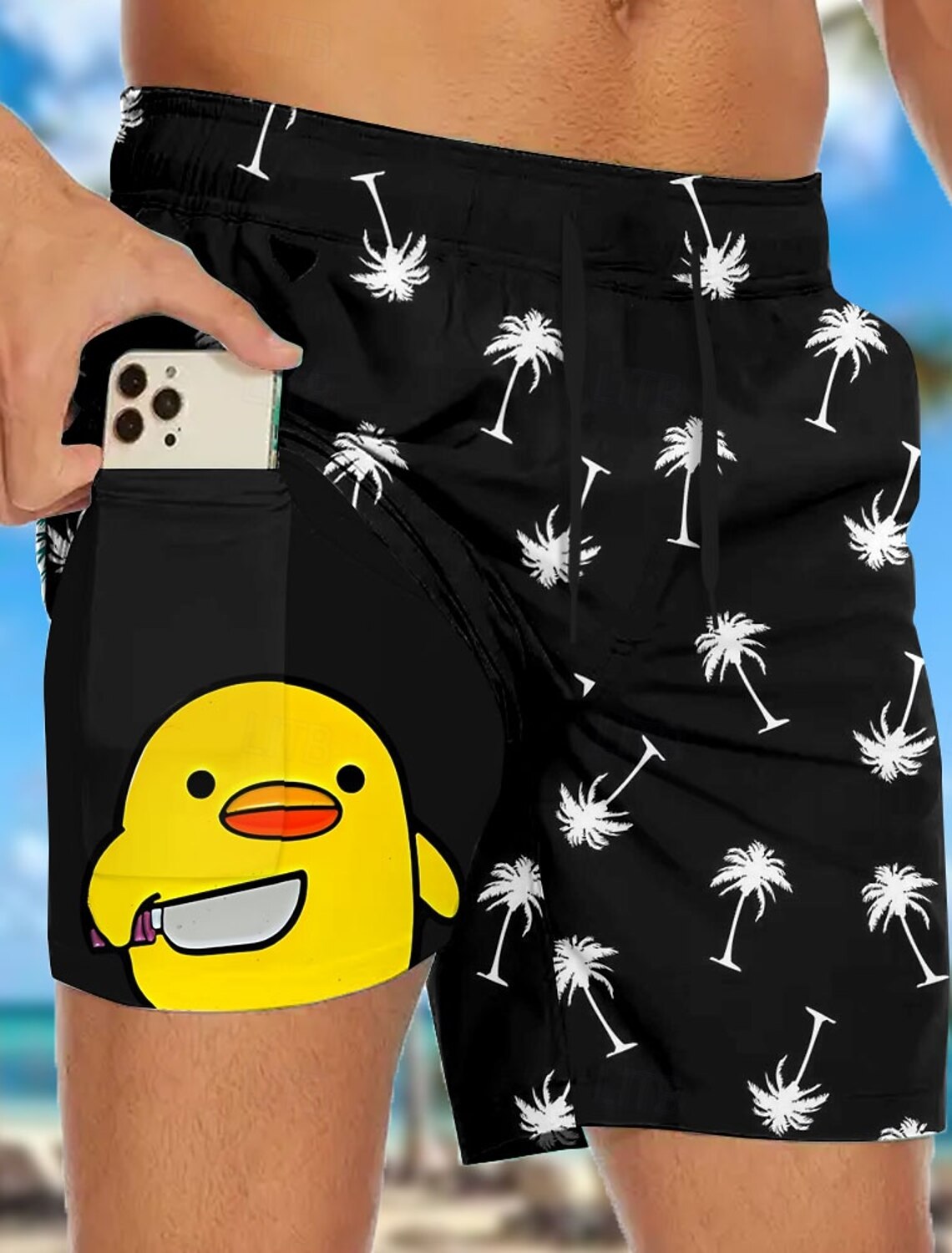 Men's Flamingo Bird Lined Shorts Swim Board Mid Waist Hawaiian