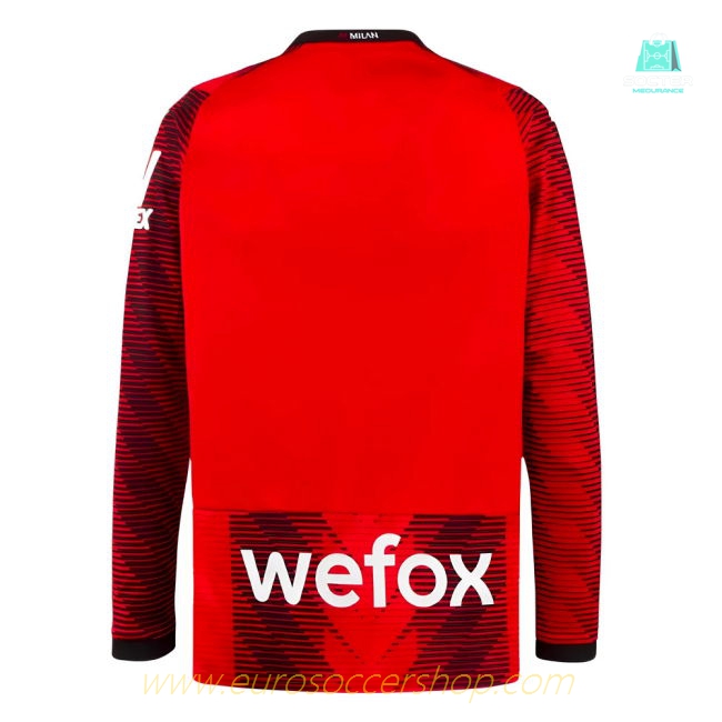 2023-2024 AC Milan Long Sleeve Home Shirt (Rafa Leao 10)