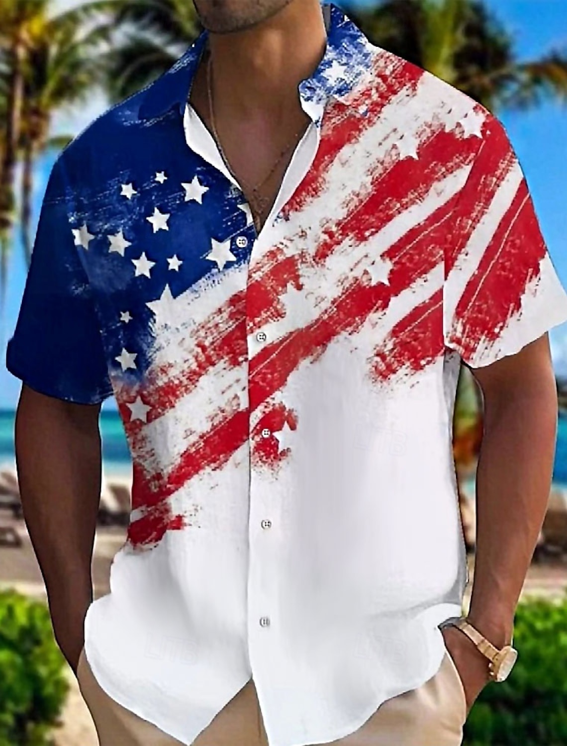 Men's American US Flag 4th of July U.S. 250th Anniversary Patriotic Shirt Button Up Shirt Short Sleeve Fashion Casual Vacation Holiday Beach Wear Summer Spring Turndown 3D Print Collared Shirts White