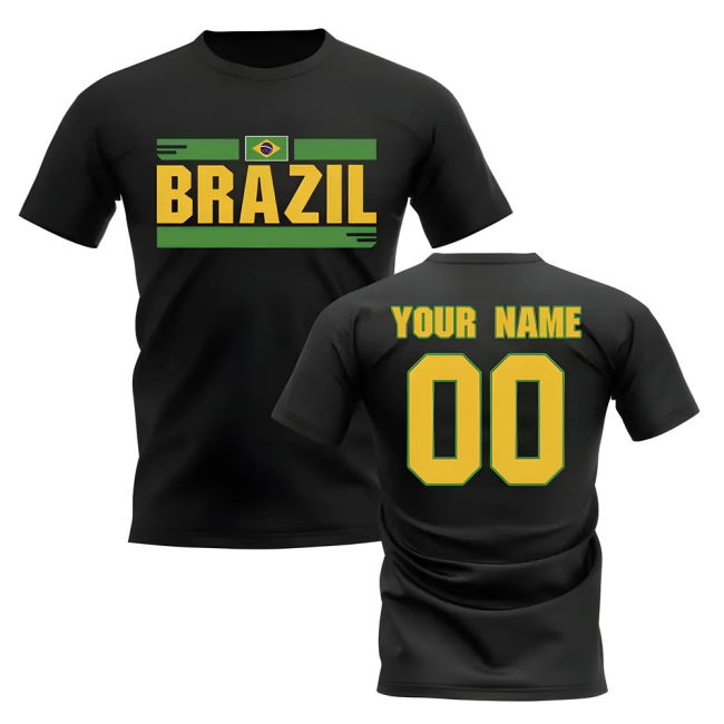 Player Personalised Brazil Fan Football T-Shirt (Black)