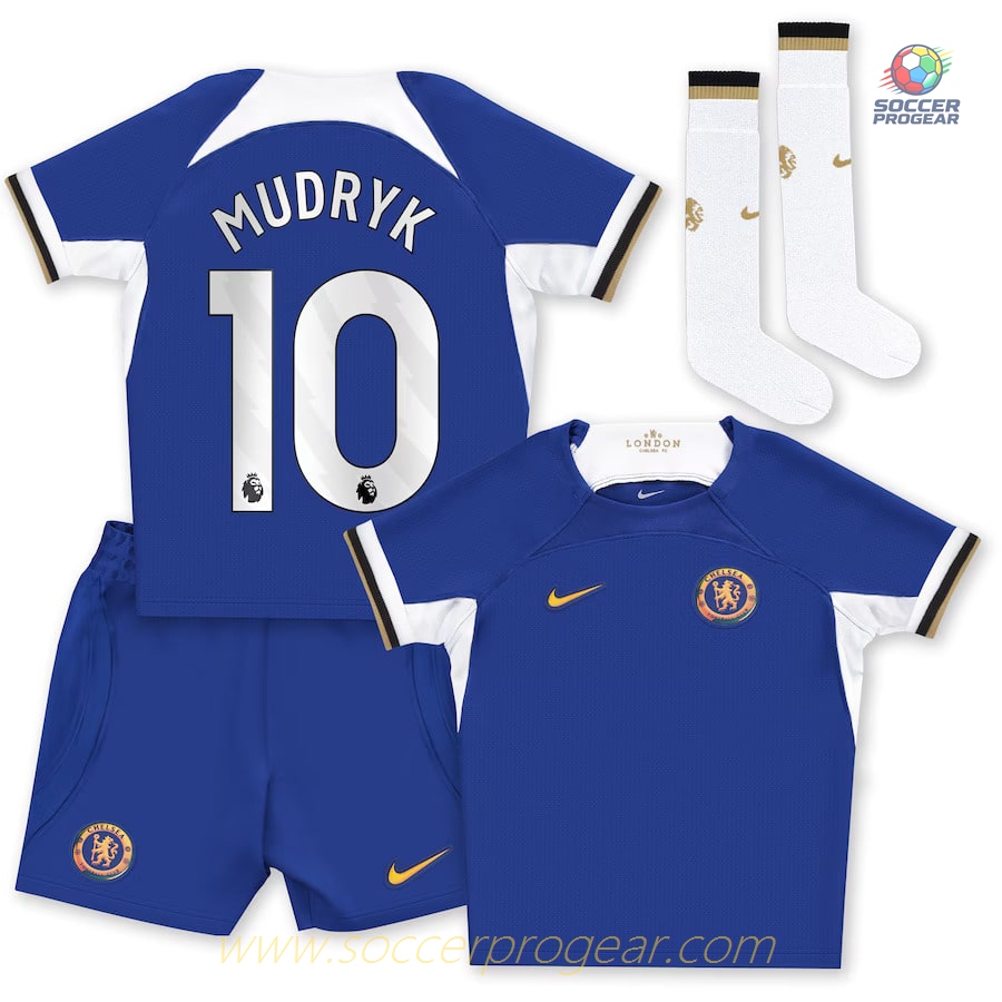 Chelsea Youth Home Football Shirt Team Jersey 2023 2024 Mudryk