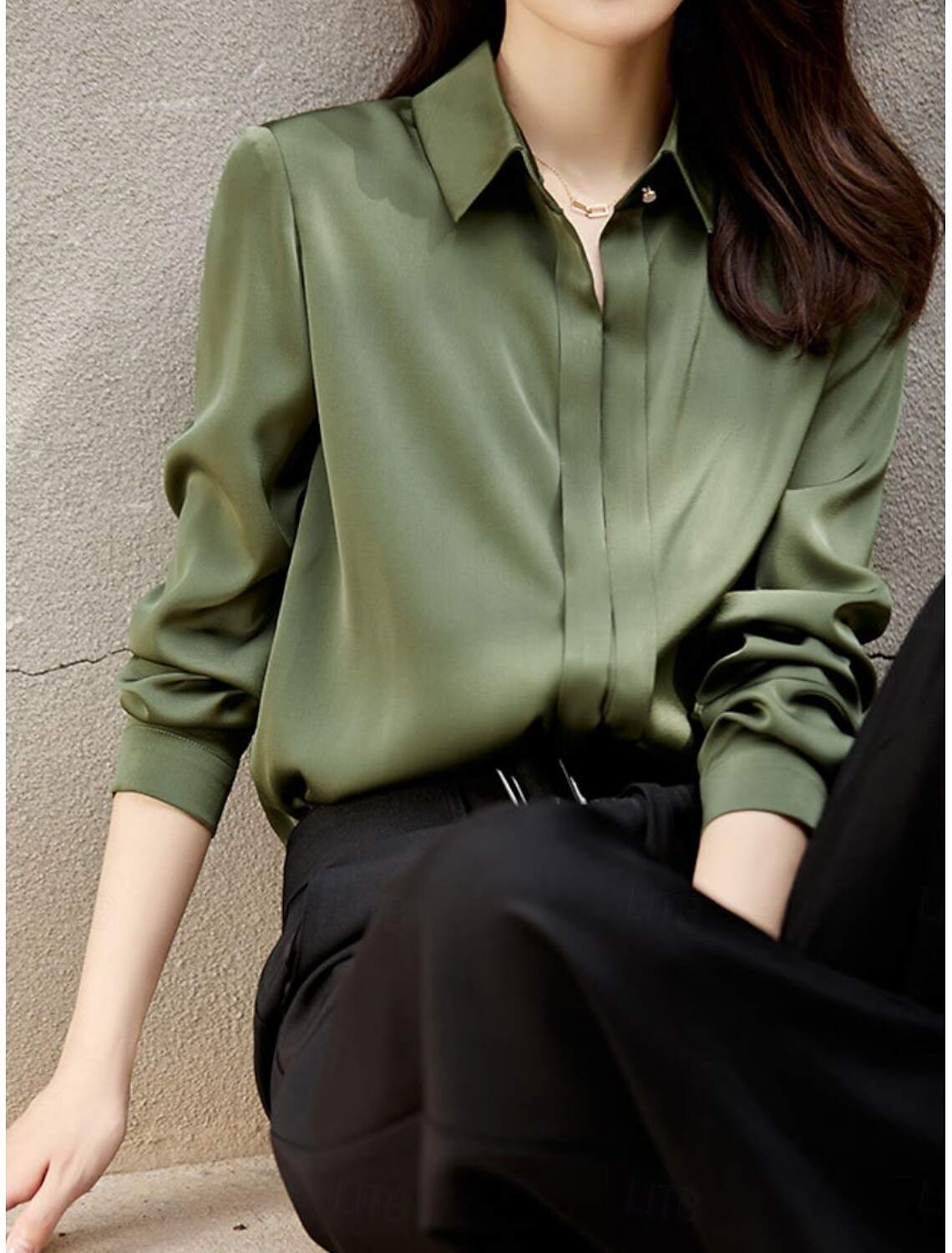 Women's Shirt Blouse Basic Casual Solid Color Regular Tops Long Sleeve Shirt Collar Buttons Regular Fit Daily Fall Winter