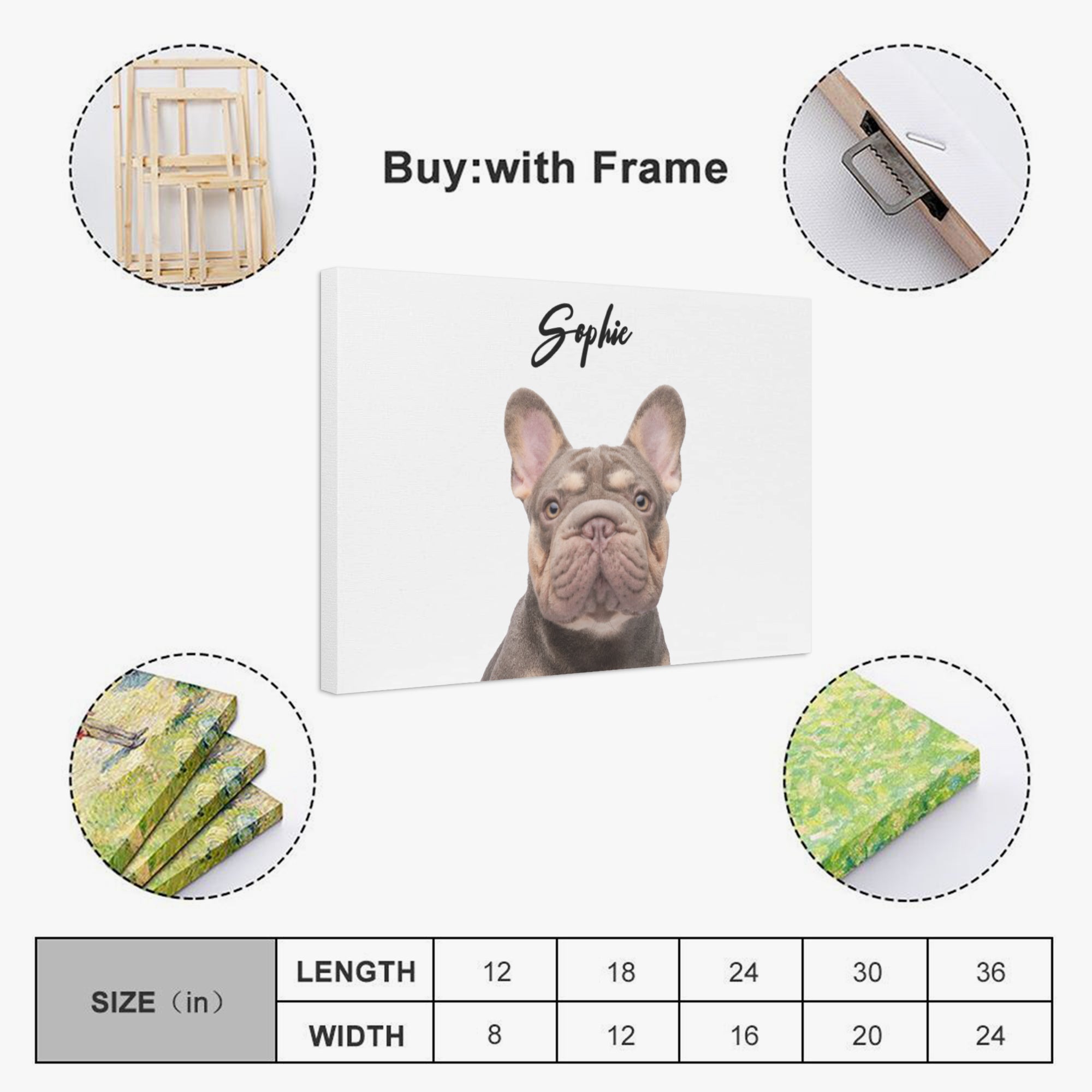 French Bulldog Khloe Personalized Adorable Frenchie Canvas Wall Art Durable Dog Item
