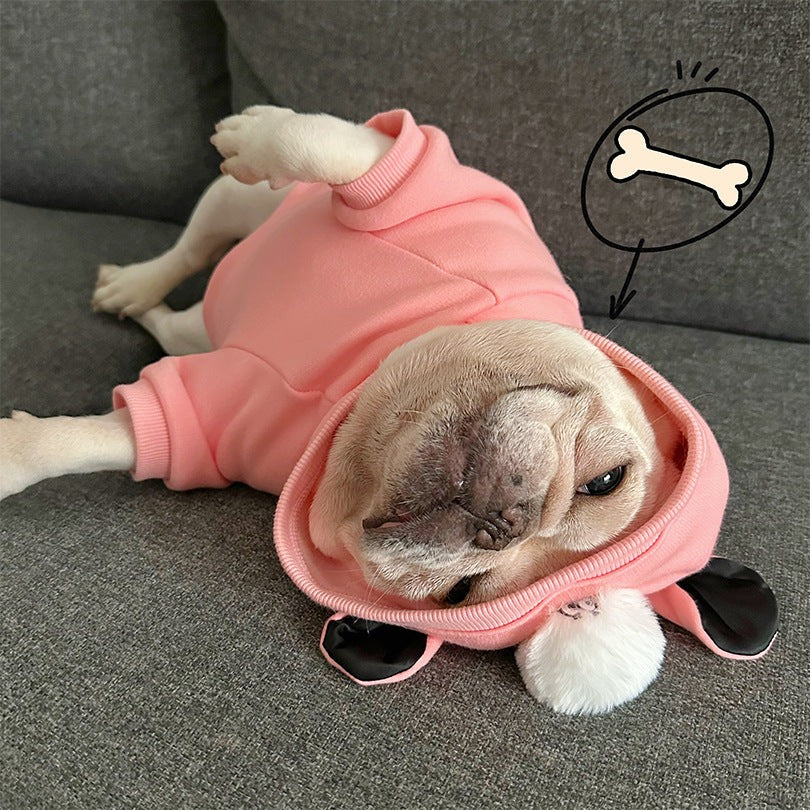 PinkAnda Frenchie Pink Panda Hoodie – Cute Plush Warm Winter Dog Coat