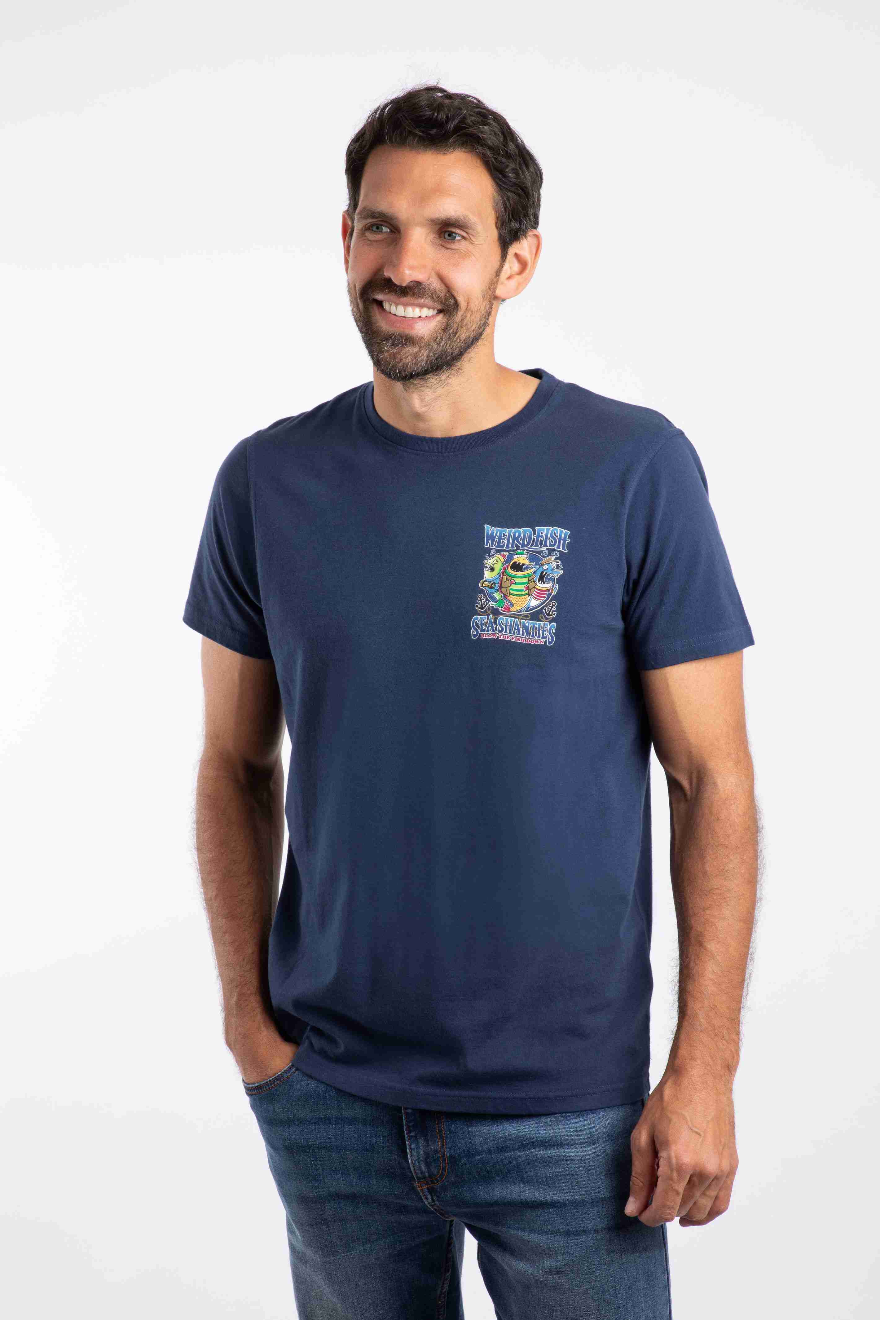 Sea Shanties Back Print Artist T-Shirt Dark Blue