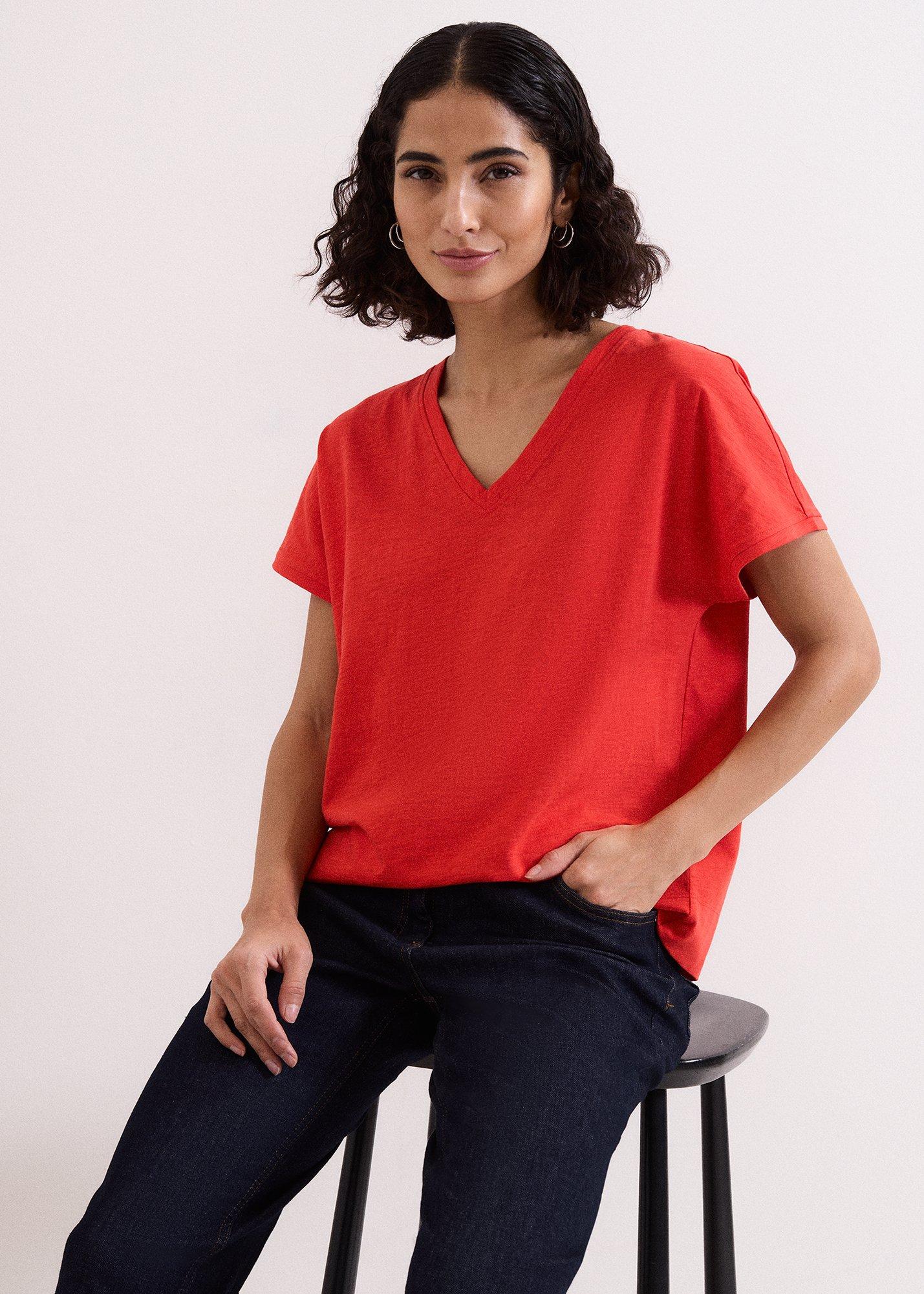 Saphiya Cotton Slub V Neck T-Shirt