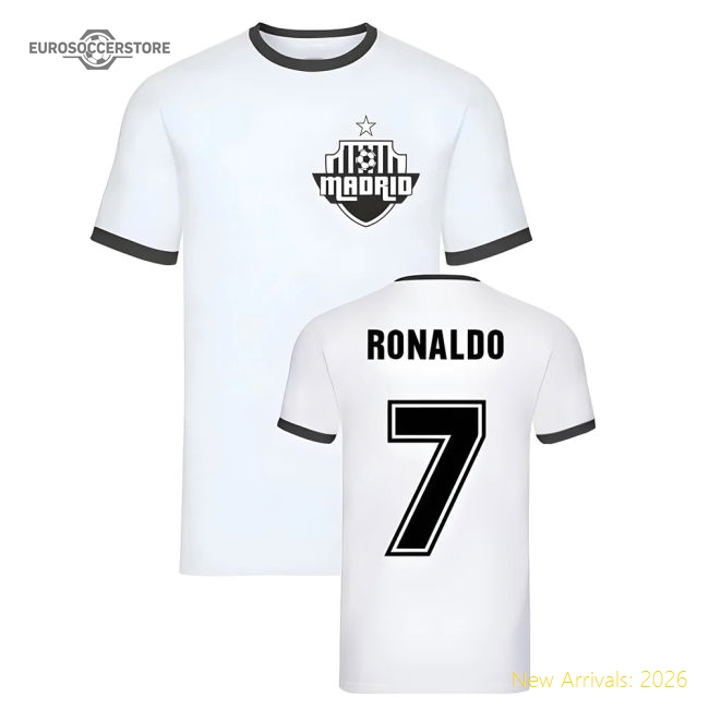 Premium High-Quality Cristiano Ronaldo Madrid Ringer Tee (White)