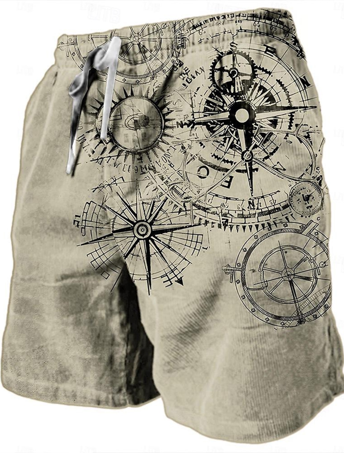 Men's Nautical Graphic Prints Compass Sweat Shorts Beach Terry Mid