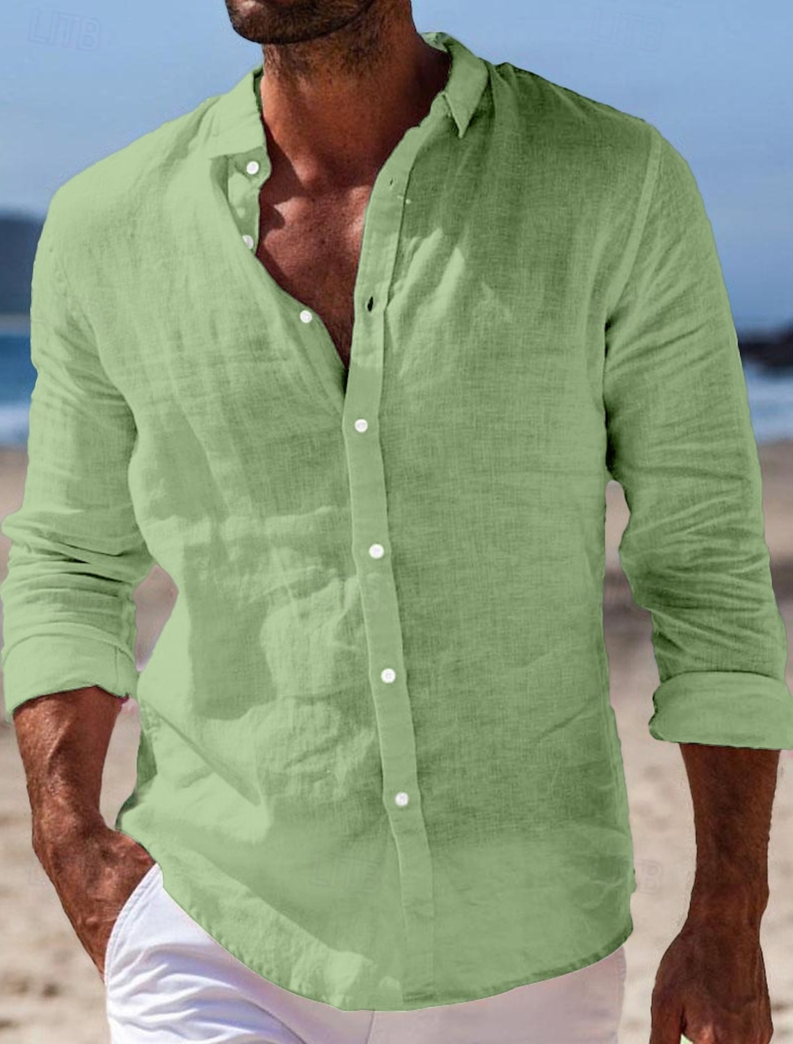 Men's Shirt Linen Shirt Summer Shirt Beach Wear Button Up Shirt Plain Vacation Casual Blue Black White Pink Long Sleeve Turndown Spring & Summer Clothing Apparel