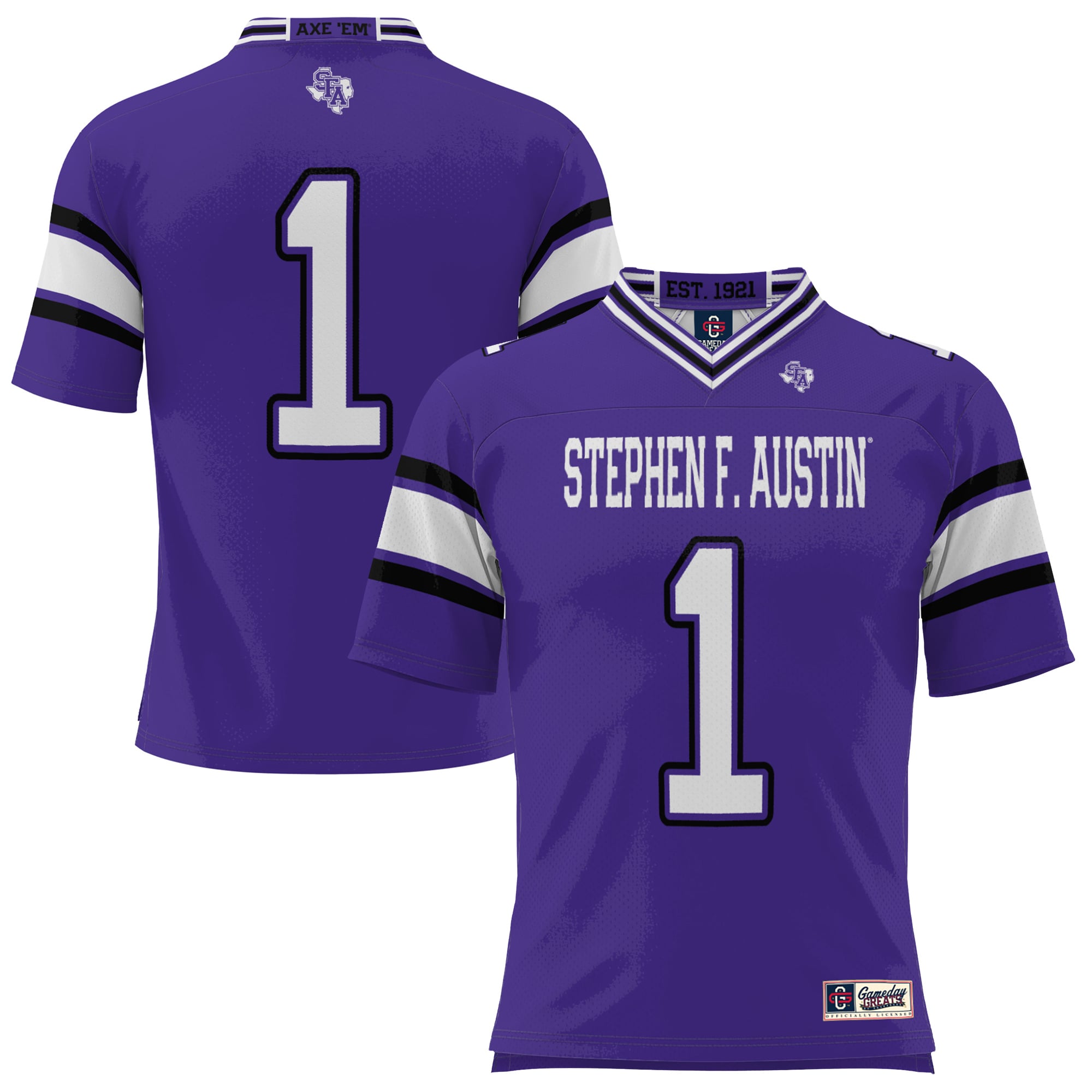 Men's #1 Purple Stephen F Austin Lumberjacks Endzone Football Jersey