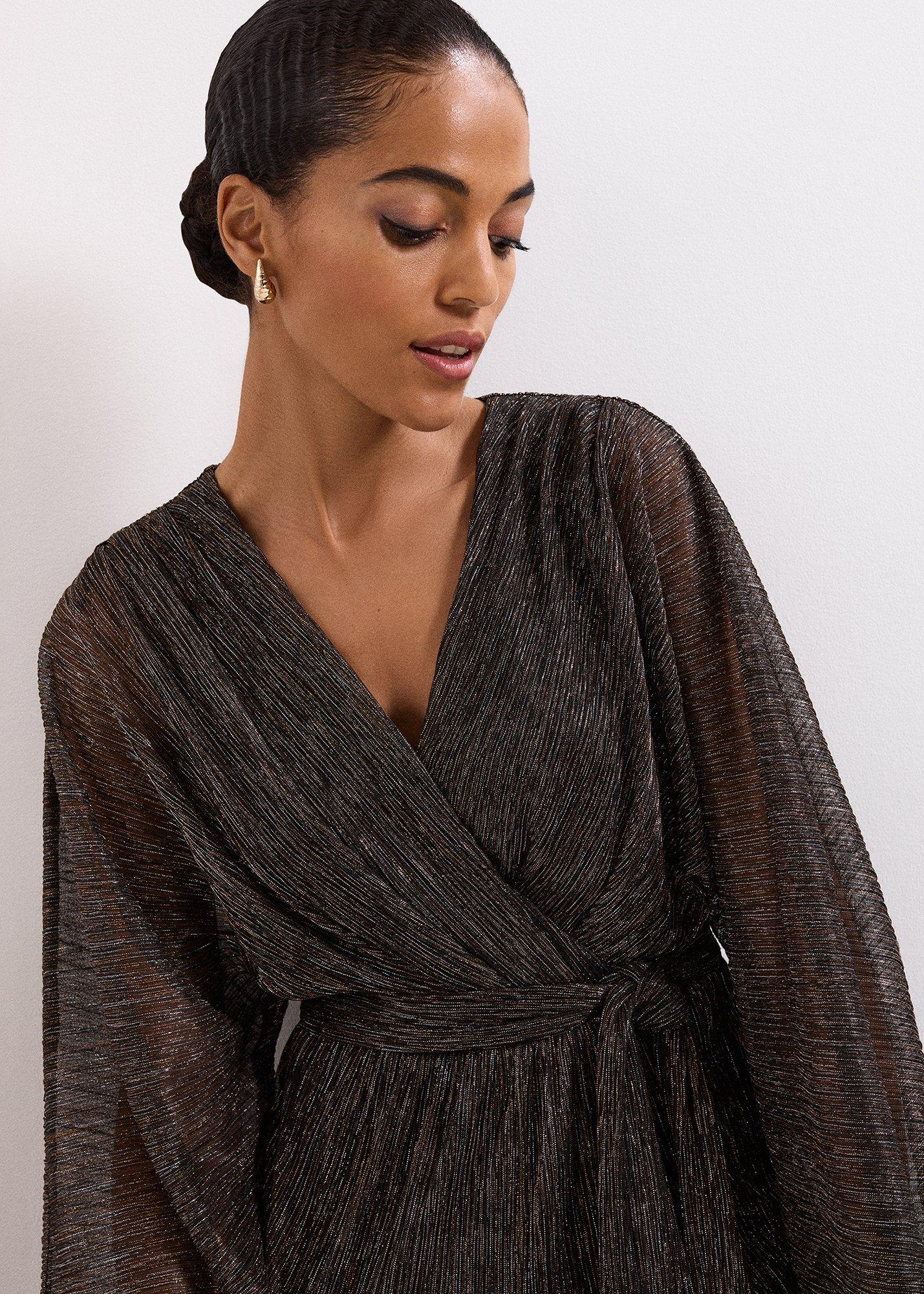Rachel Plisse Gold Metallic Jumpsuit