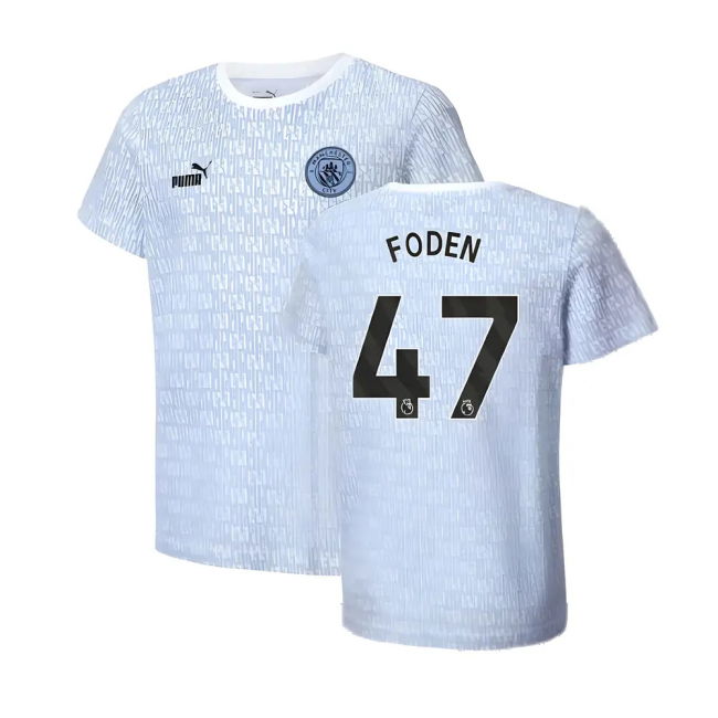 2024-2025 Man City ftblCulture Tee AOP (Light Blue) - Kids (Foden 47)