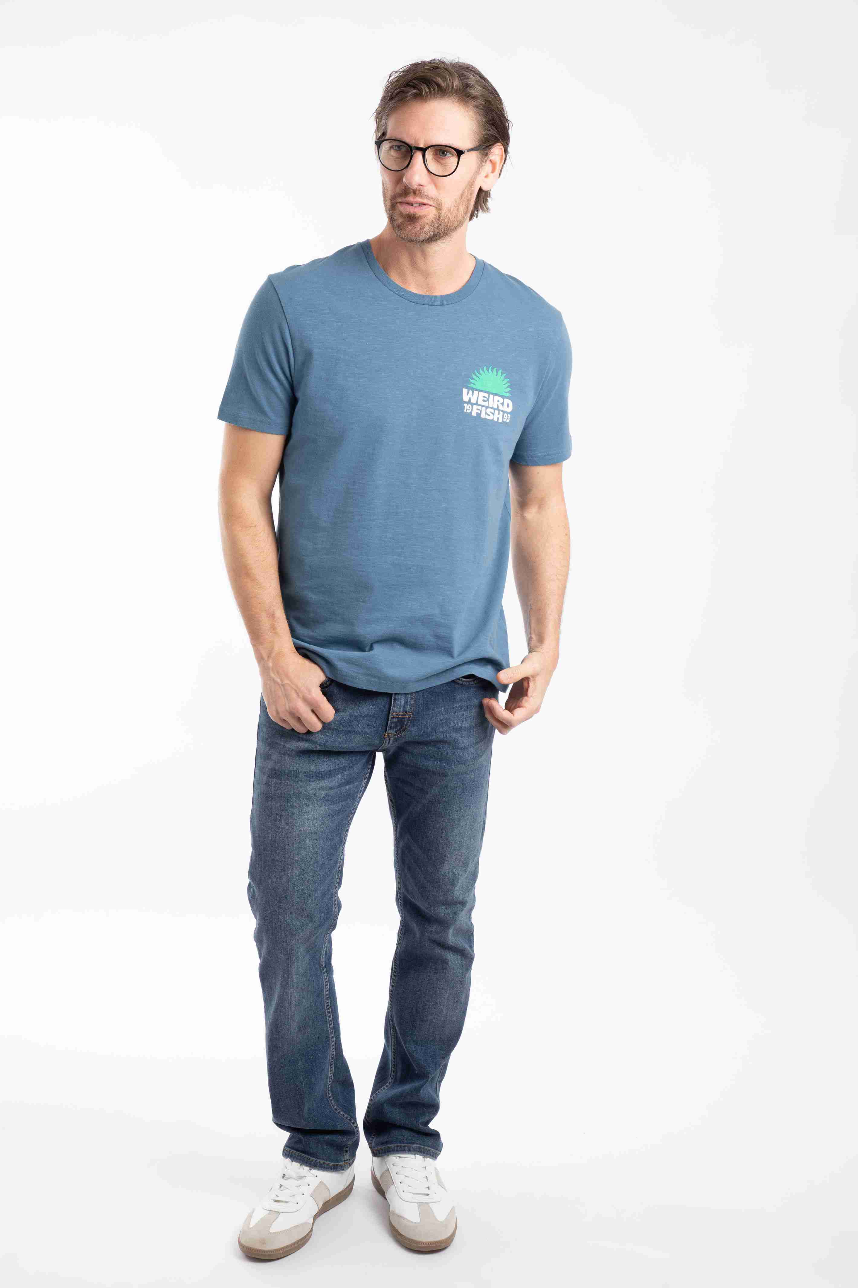 Sun Beam Back Print Graphic T-Shirt Washed Blue
