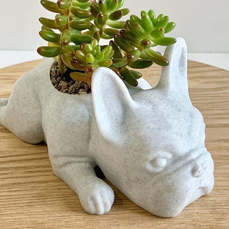 Frenchie Statue Planter Resin Flower Pot Paw Protection | Comfort Fit