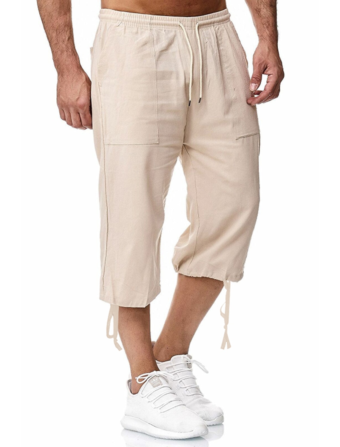 Men's Shorts Linen Shorts Summer Shorts Beach Shorts Capri Pants Drawstring Elastic Waist Front Pocket Plain Comfort Breathable Calf-Length Sports Outdoor Daily Stylish Casual / Sporty Blue Khaki