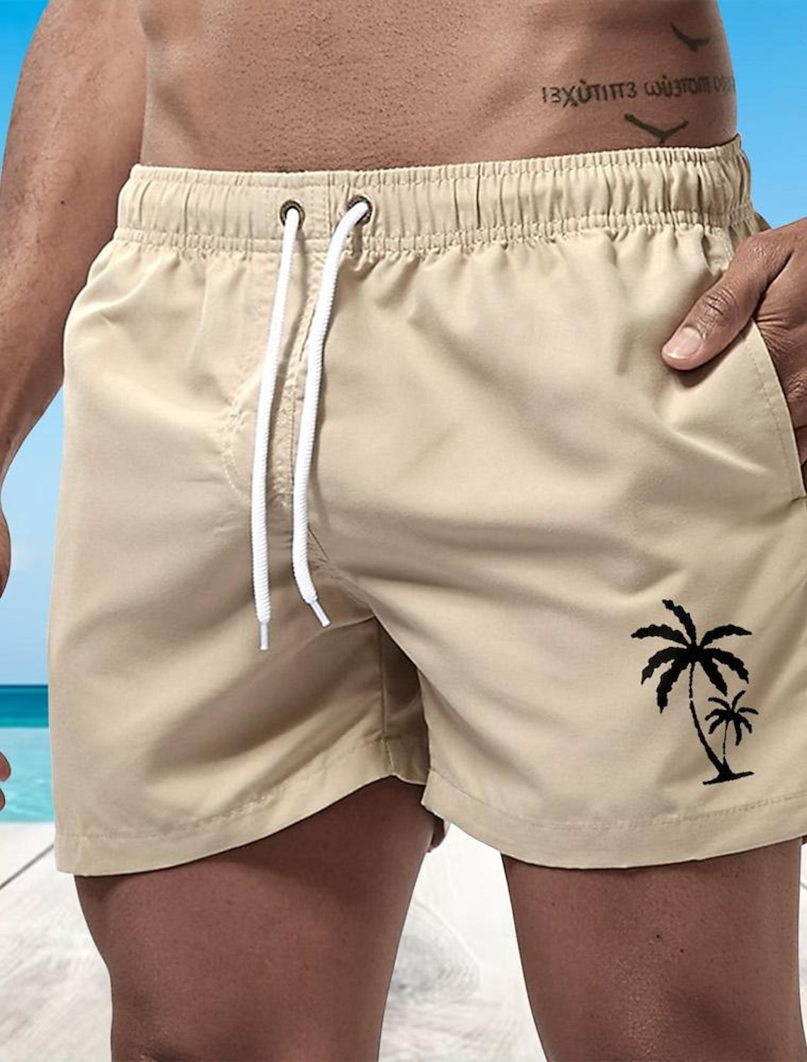Men's Board Shorts Swim Shorts Swim Trunks Drawstring with Mesh lining Elastic Waist Coconut Tree Comfort Quick Dry Short Holiday Beach Weekend Fashion Casual Black White Micro-elastic