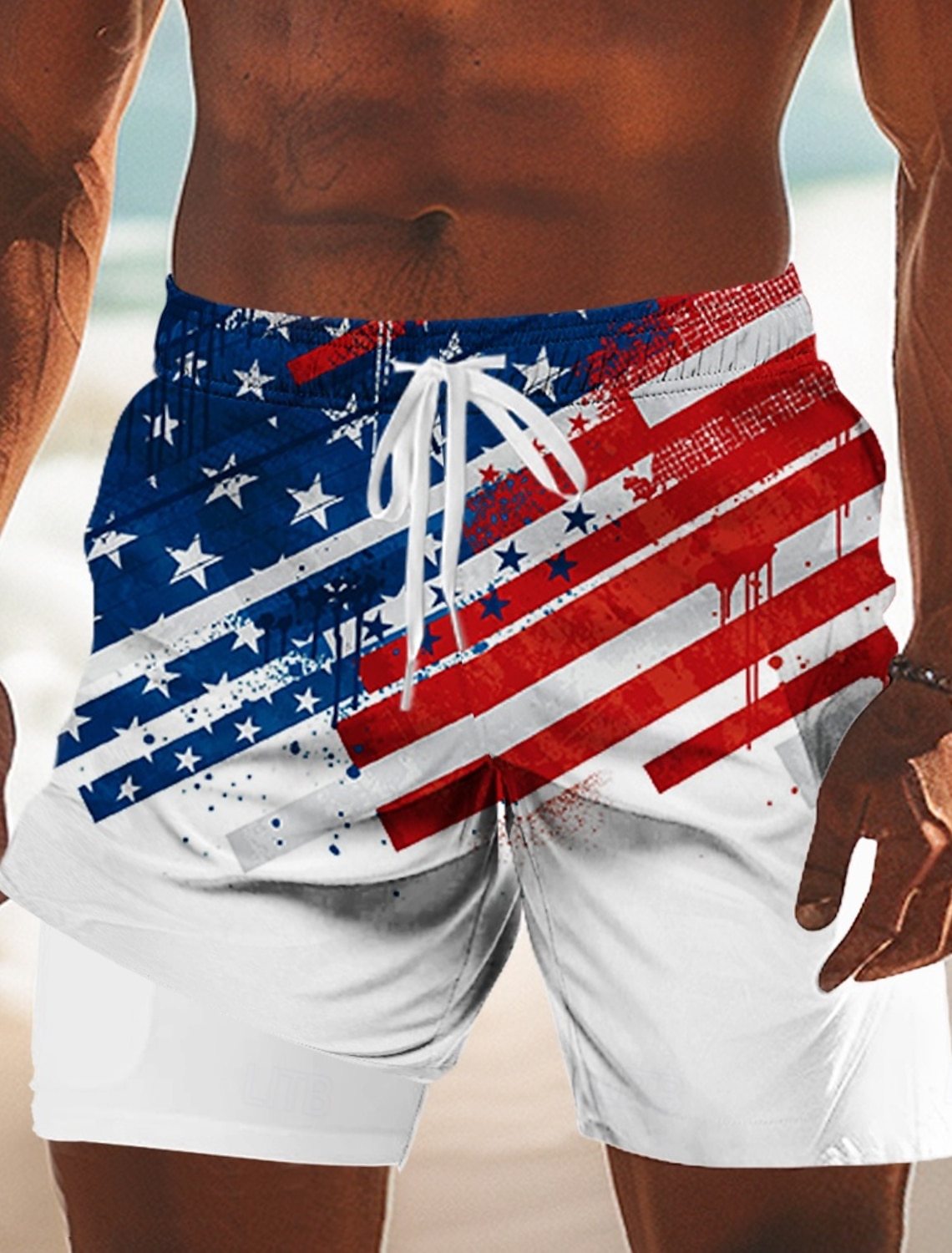 Men's 4th of July U.S. 250th Anniversary US Flag Lined Shorts 2 in 1 Board Shorts Swim Shorts Mid Waist Patriotic Holiday Side Pockets With Compression Liner Elastic Drawstring Waist Designer