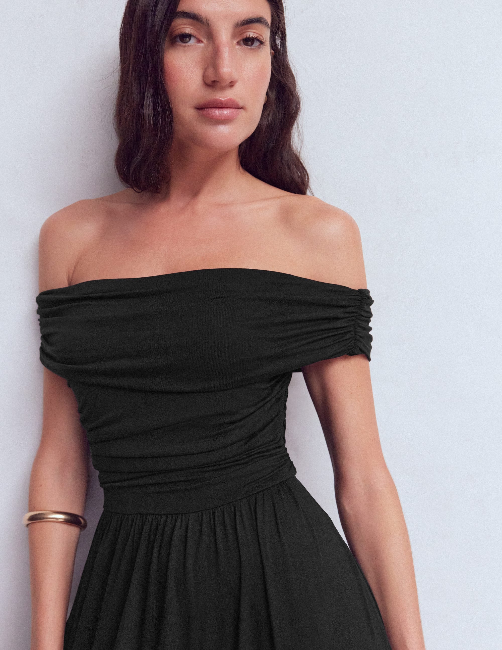 Ruched Bardot Jersey Dress