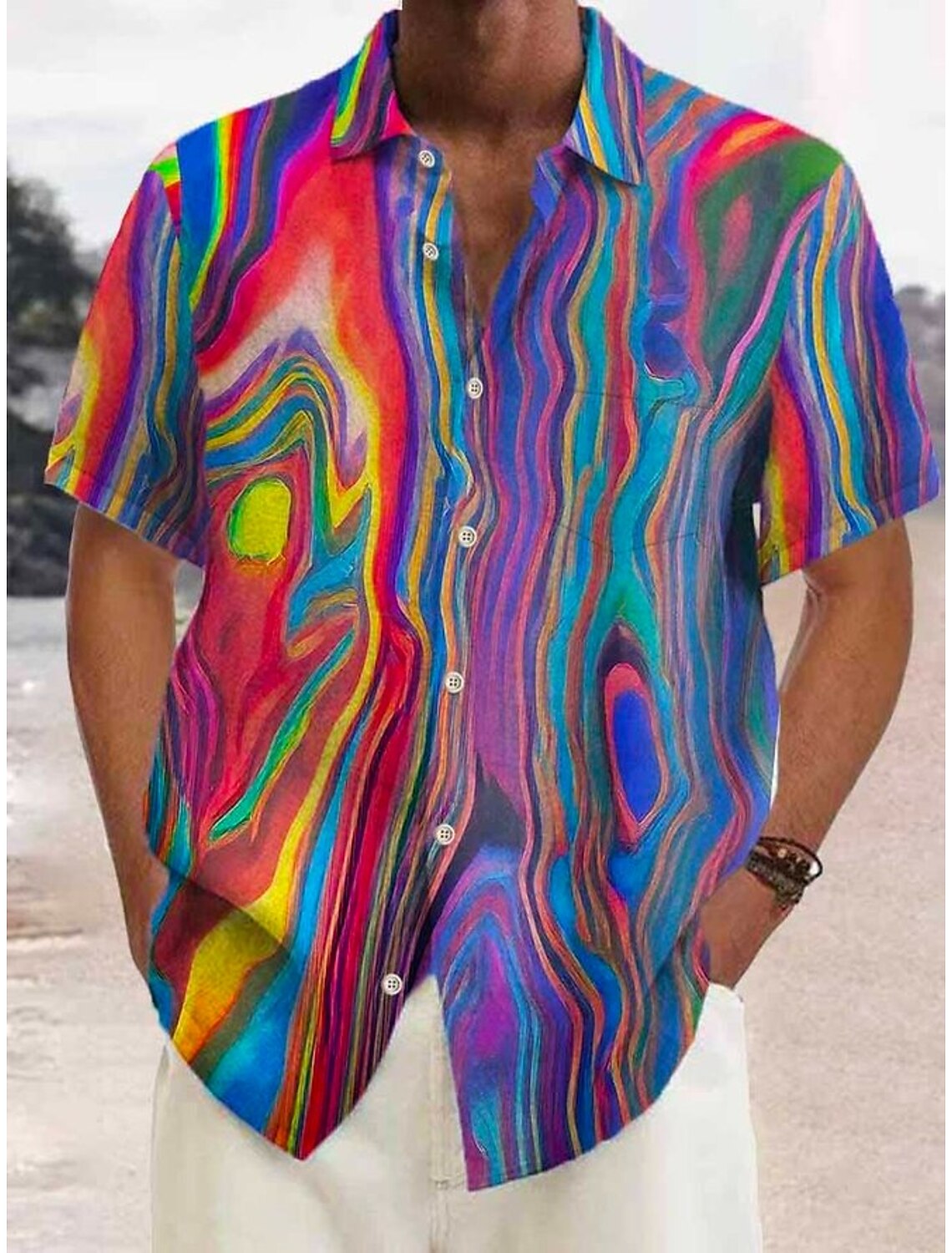 Men's Tie Dye Shirt Button Up Short Sleeve Tropical Fashion Streetwear