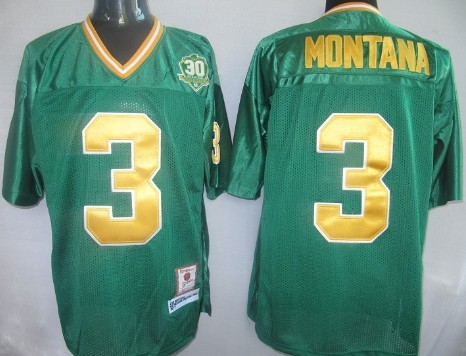 Men's Notre Dame ND Green 2024 team authorized Joe Montana #3 home