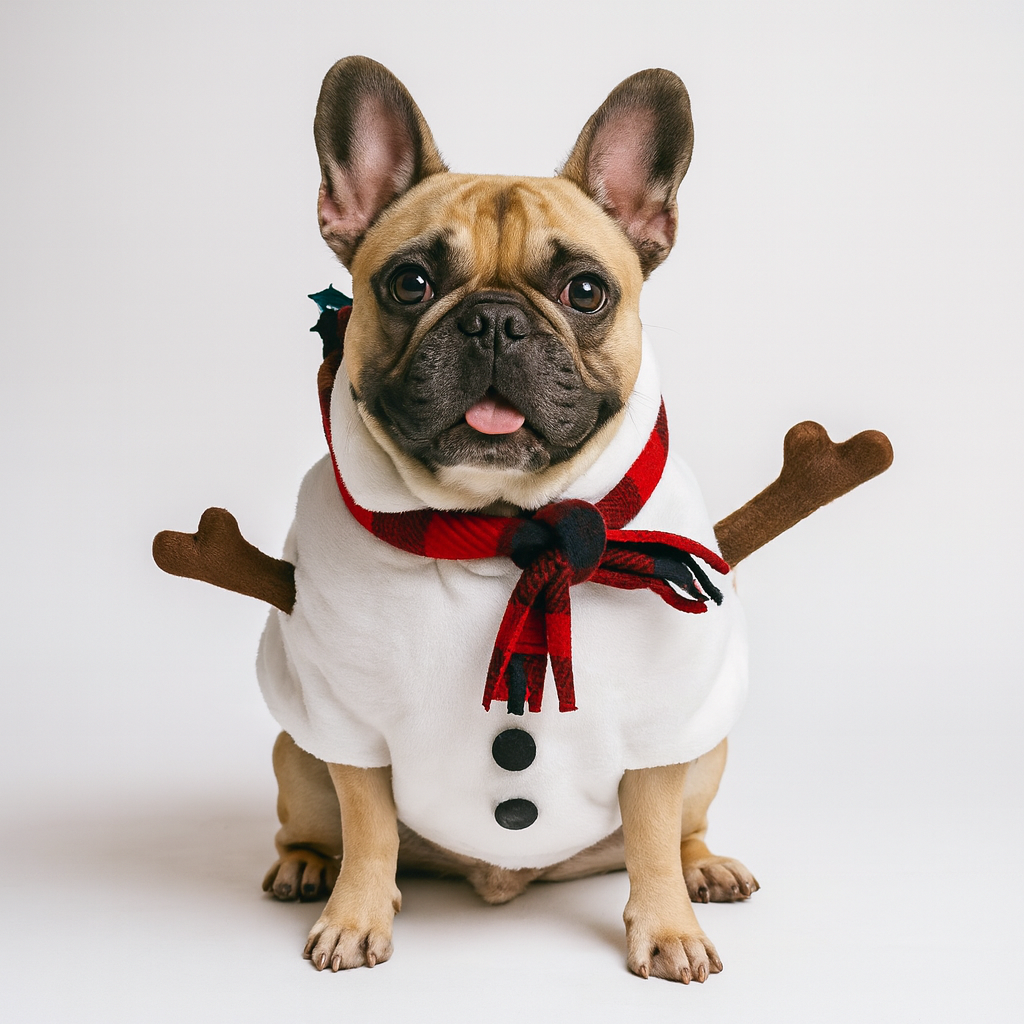 French Bulldog Snowuff Frenchie Snowman Costume – Christmas Outfit With