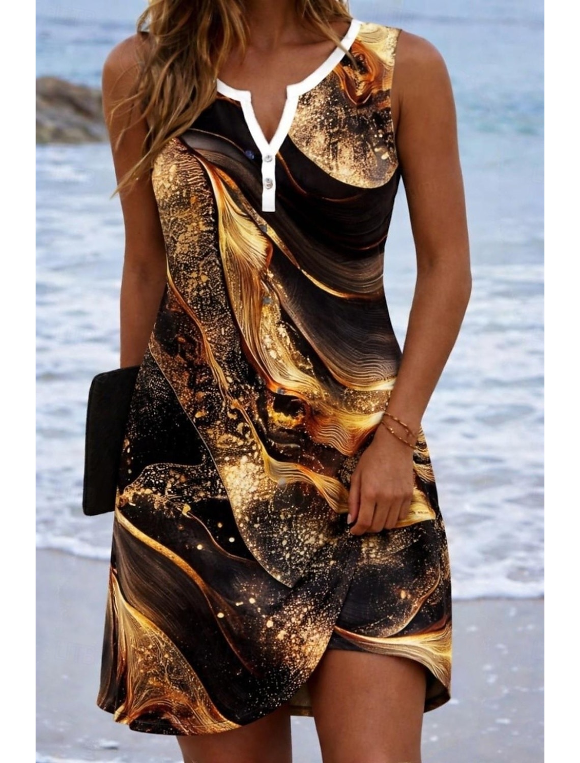 Women's Mini Dress Sundress Summer Dress Vacation Casual Daily Beach Holiday Regular Fit Graphic Tie Dye Abstract Sleeveless V Neck Blue Black Orange Summer Spring