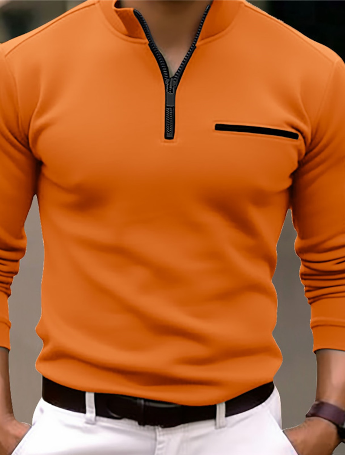 Men's Polo Shirt Pullover Sports Daily Wear Quarter Zip Long Sleeve