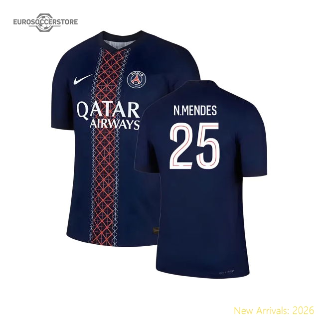 Fan-Favorite 2025-2026 Psg Home Dri-Fit Adv Authentic Shirt (N.Mendes