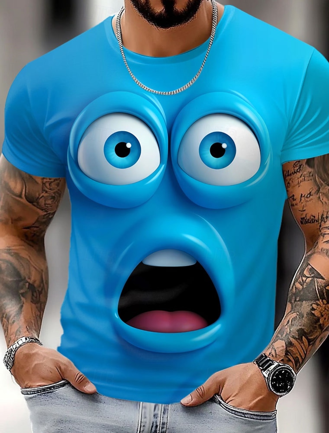 Men's 3D Human face T Shirt Short Sleeve T shirt 3D Print Crew Neck Shirt Exaggerated Designer Casual Daily Club Blue Black Red Summer Spring All Seasons Clothing Apparel S M L XL XXL XXXL