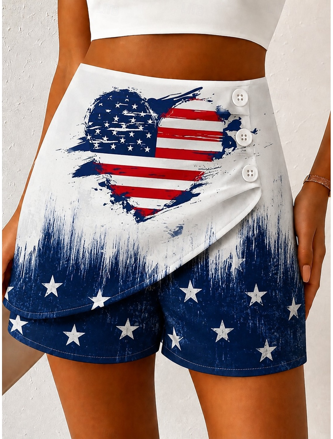 American Independence Day Women's Chinos Shorts Vacation Vintage Casual Short High WaistPantsGraphic Flag Pleated Inelastic Daily Outdoor Vacation Dark Blue / Red White-Blue White Summer Spring