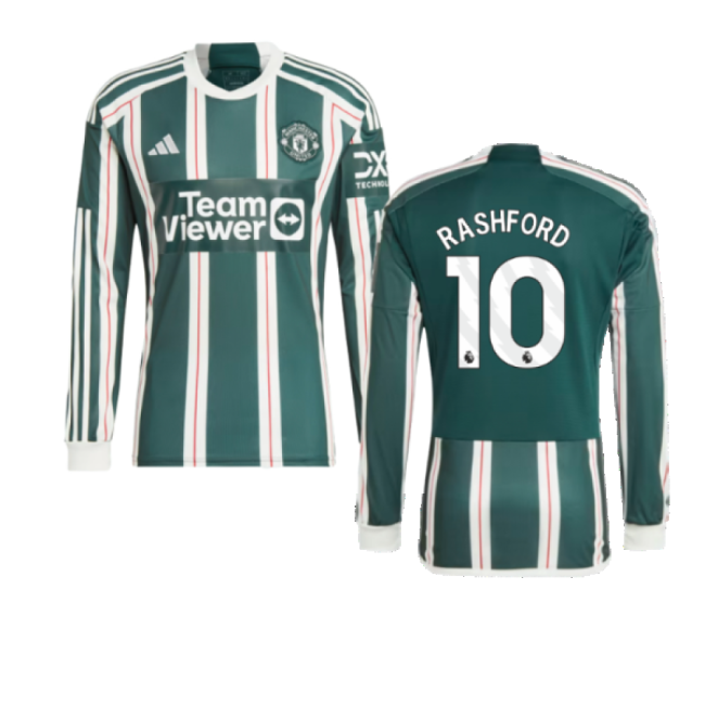 Men's 2023-2024 Man Utd Long Sleeve Away Shirt (Rashford 10)