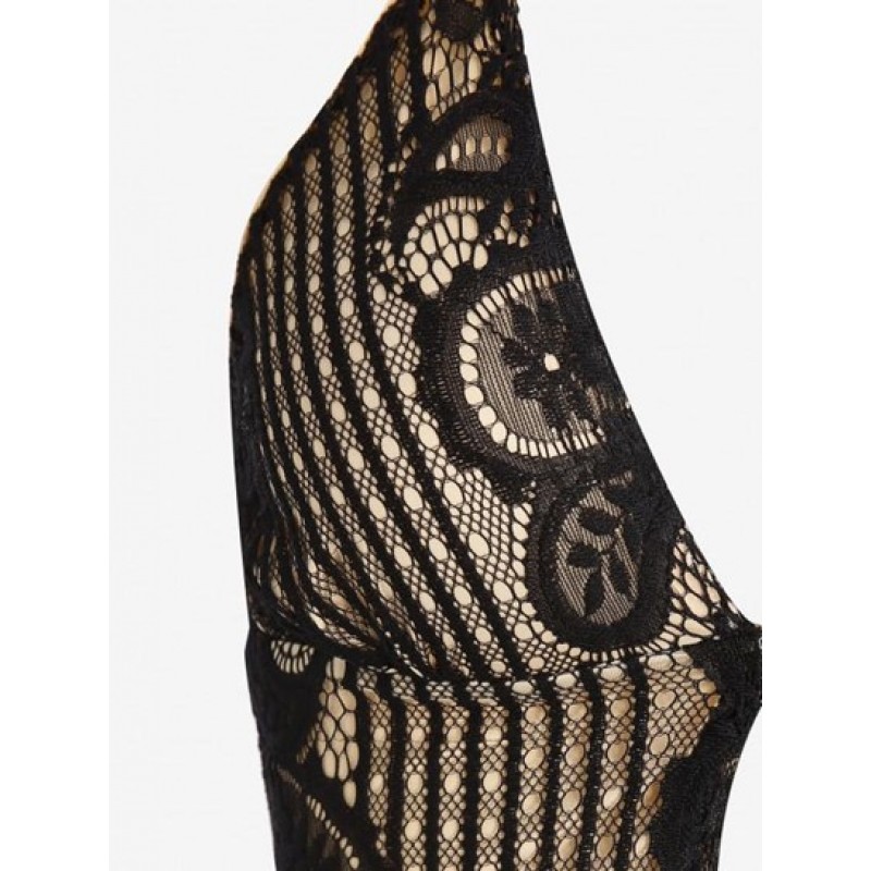 Lace Insert Slit Halter Tank Top YI7042